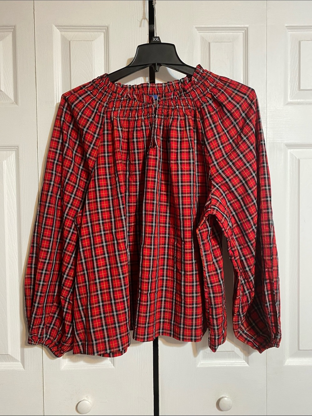 CUTE Old Navy Seersucker Red Tartan plaid top shirt blouse Size XXL